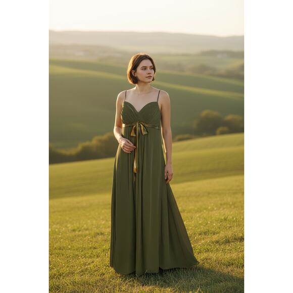 VIntage Betsey Johnson Olive Green Silk Dress Gown Size 2 - Picture 2 of 15